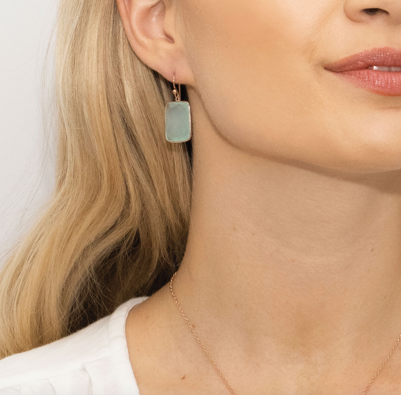 Rendezvous Multi Gemstone Long Drop Necklace & Rendezvous Aqua Chalcedony Square Drop Earring Set