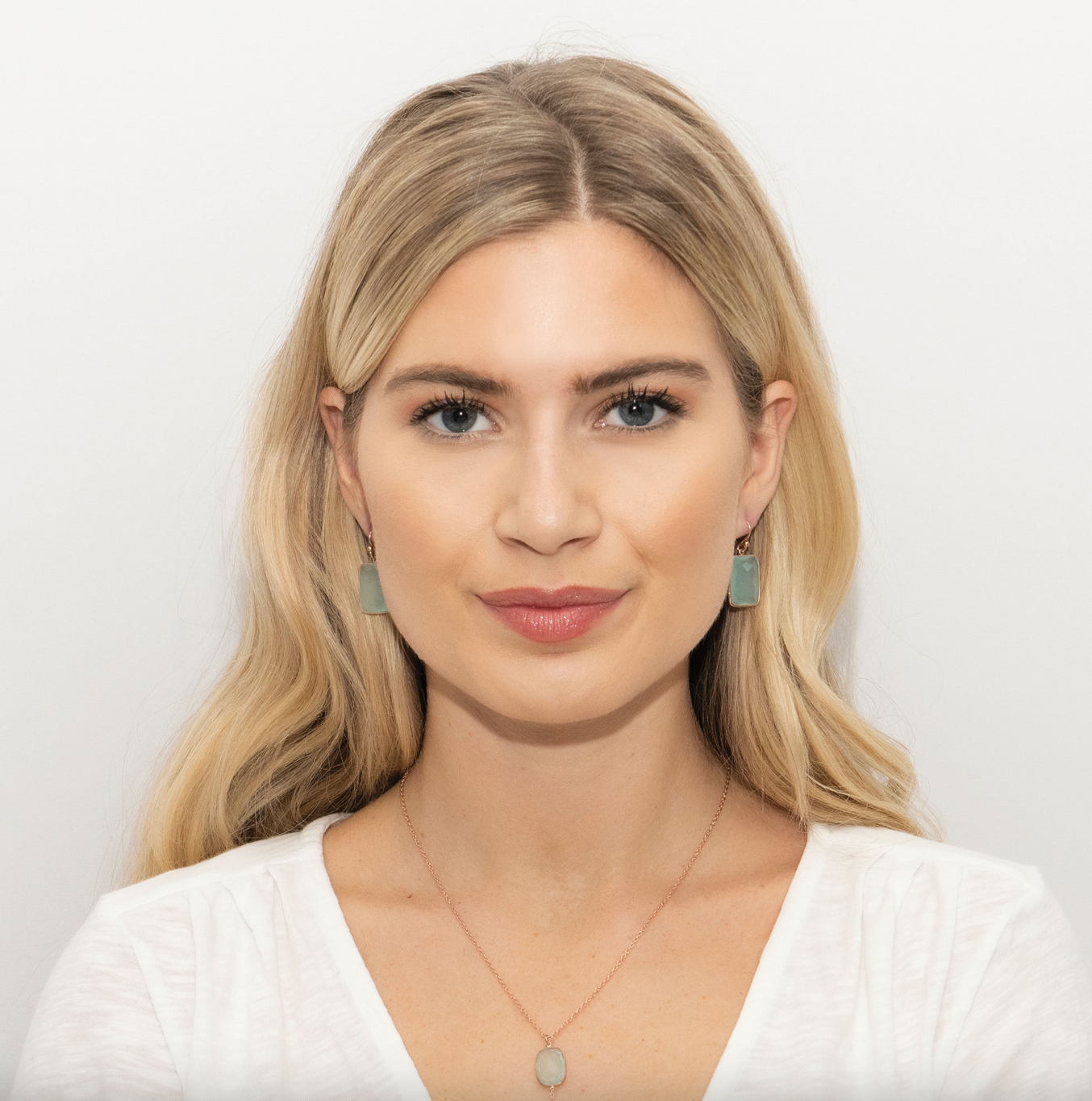 Rendezvous Multi Gemstone Long Drop Necklace & Rendezvous Aqua Chalcedony Square Drop Earring Set