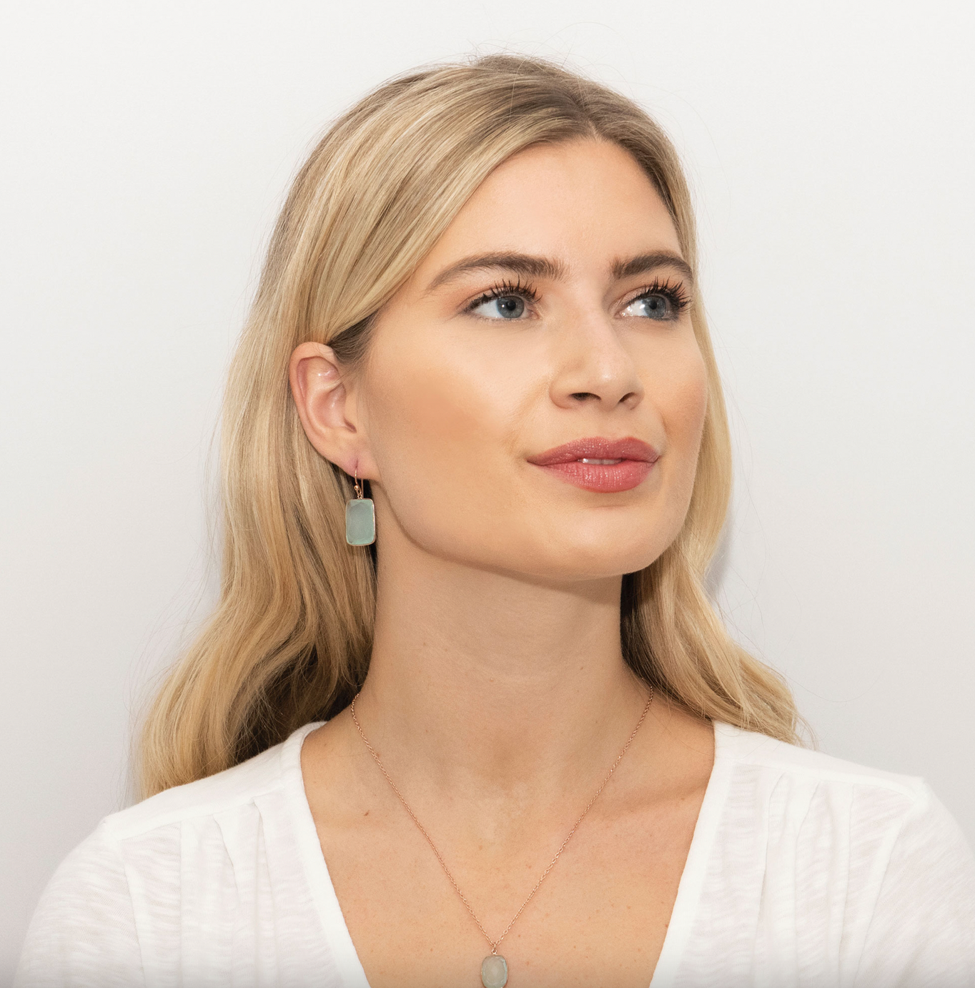 Rendezvous Multi Gemstone Long Drop Necklace & Rendezvous Aqua Chalcedony Square Drop Earring Set