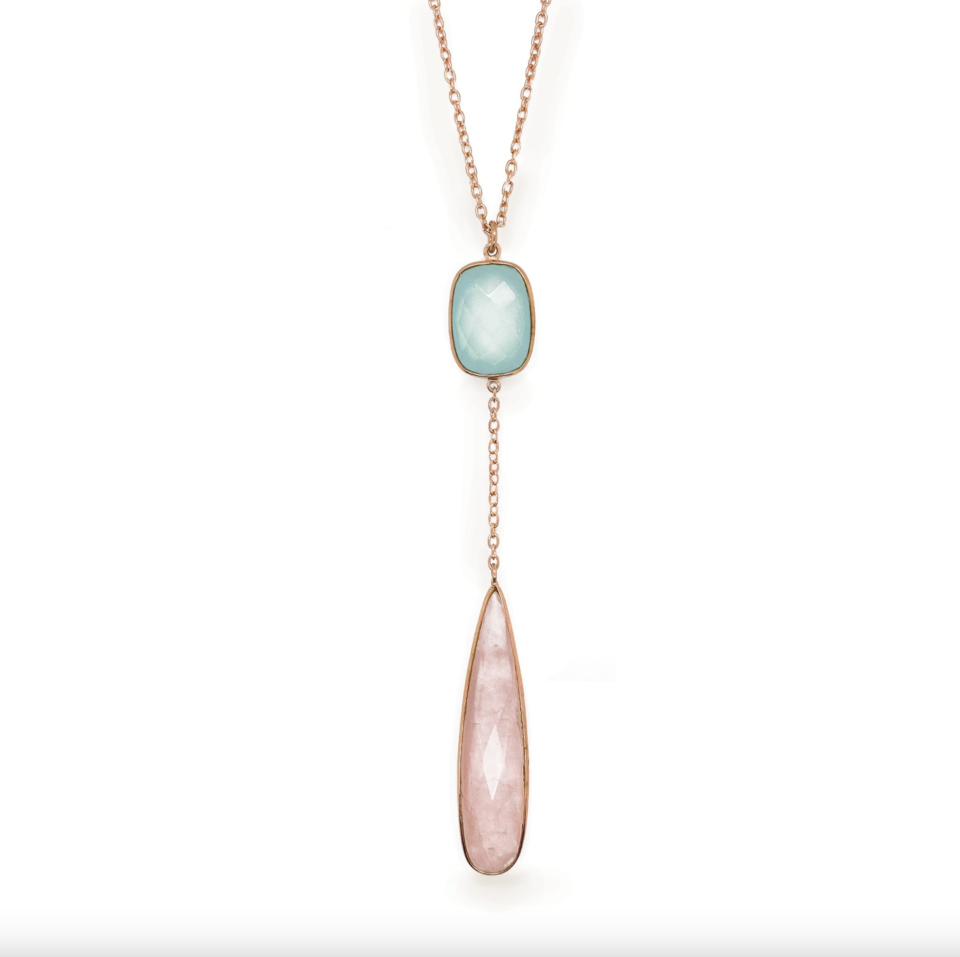 Rendezvous Multi Gemstone Long Drop Necklace & Rendezvous Aqua Chalcedony Square Drop Earring Set