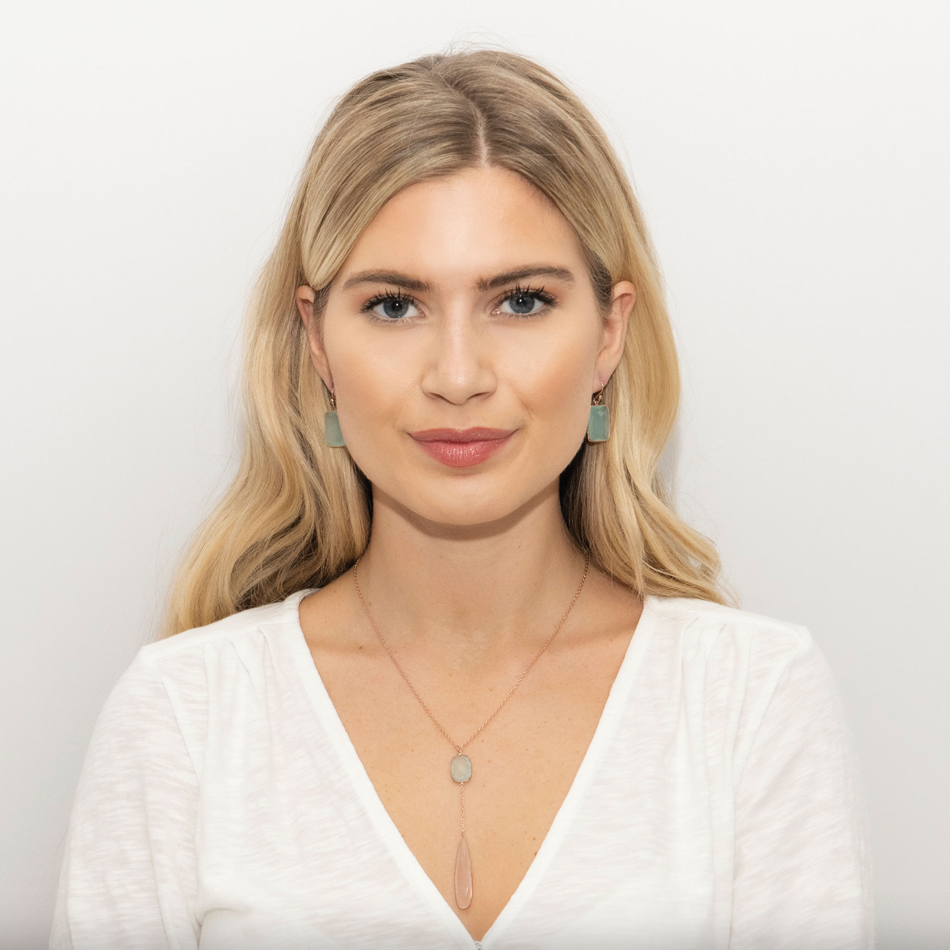 Rendezvous Multi Gemstone Long Drop Necklace & Rendezvous Aqua Chalcedony Square Drop Earring Set