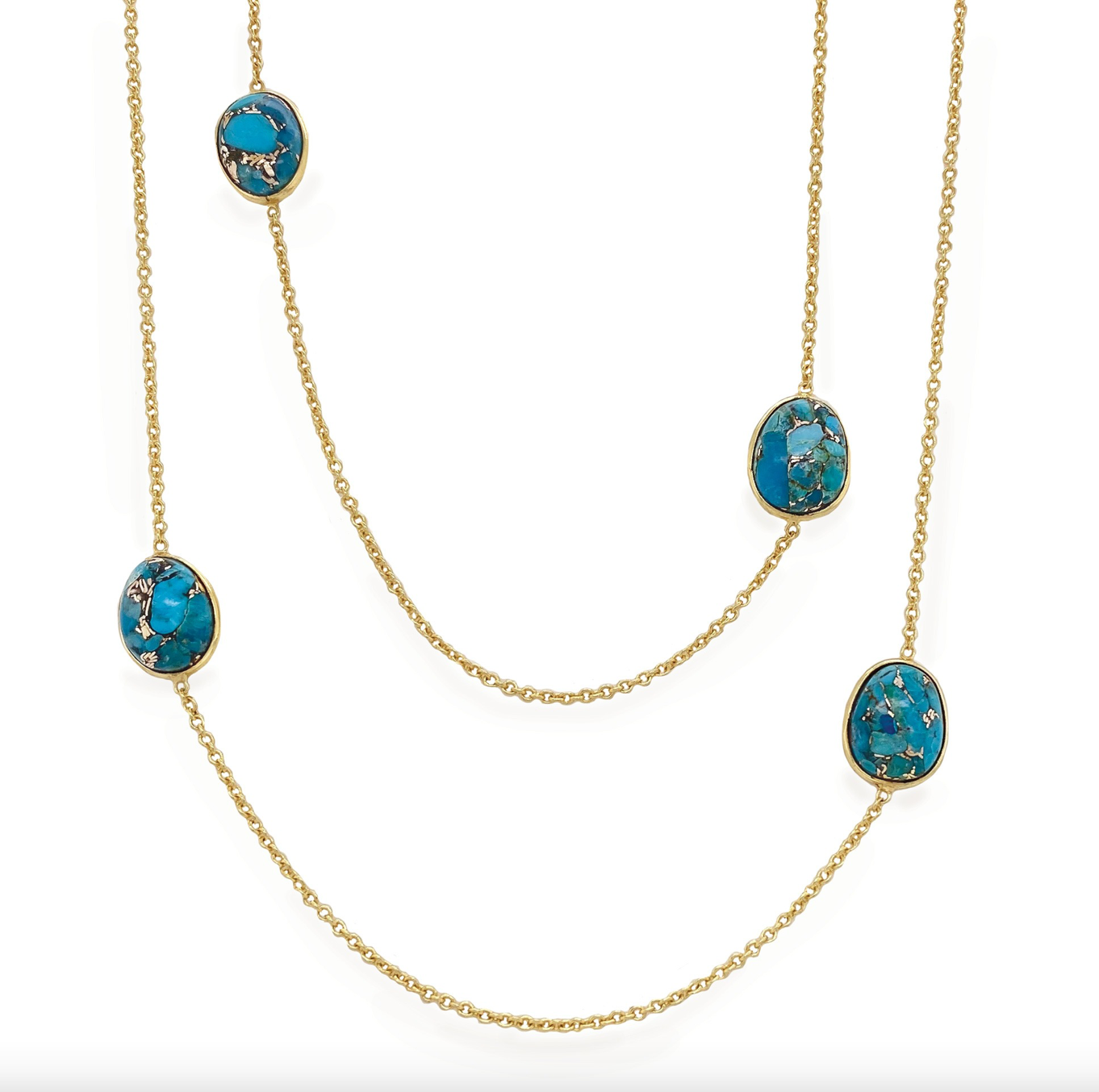 Moon River Copper Turquoise Nugget and Chain Necklace & Statement Drop Earrings