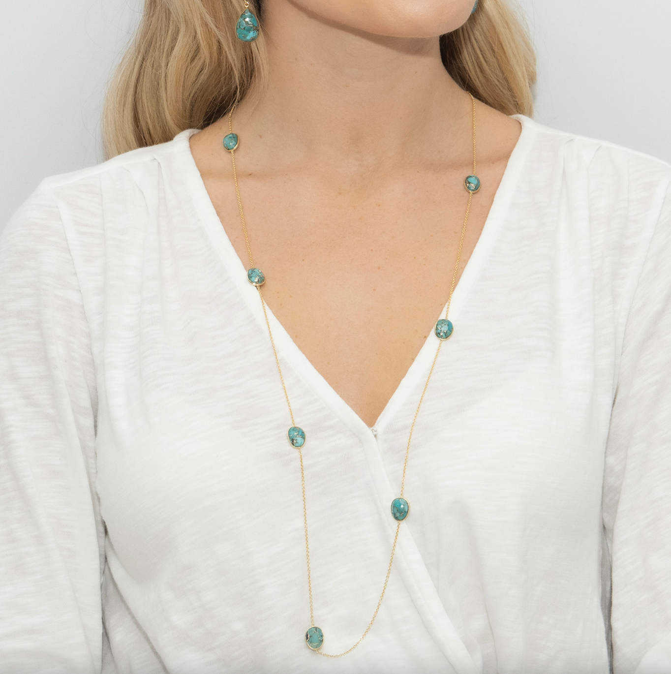 Moon River Copper Turquoise Nugget and Chain Necklace & Statement Drop Earrings