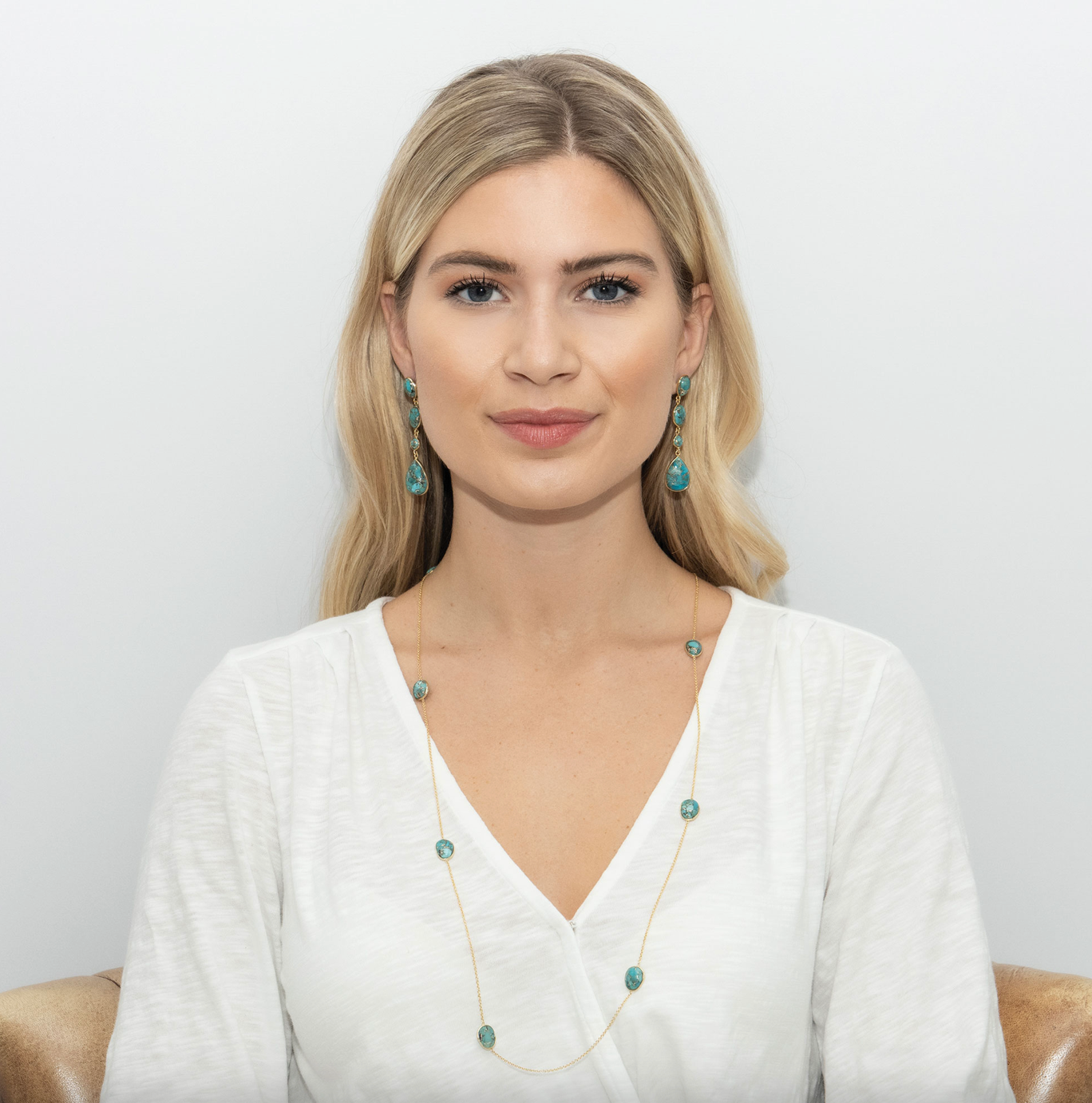 Moon River Copper Turquoise Nugget and Chain Necklace & Statement Drop Earrings