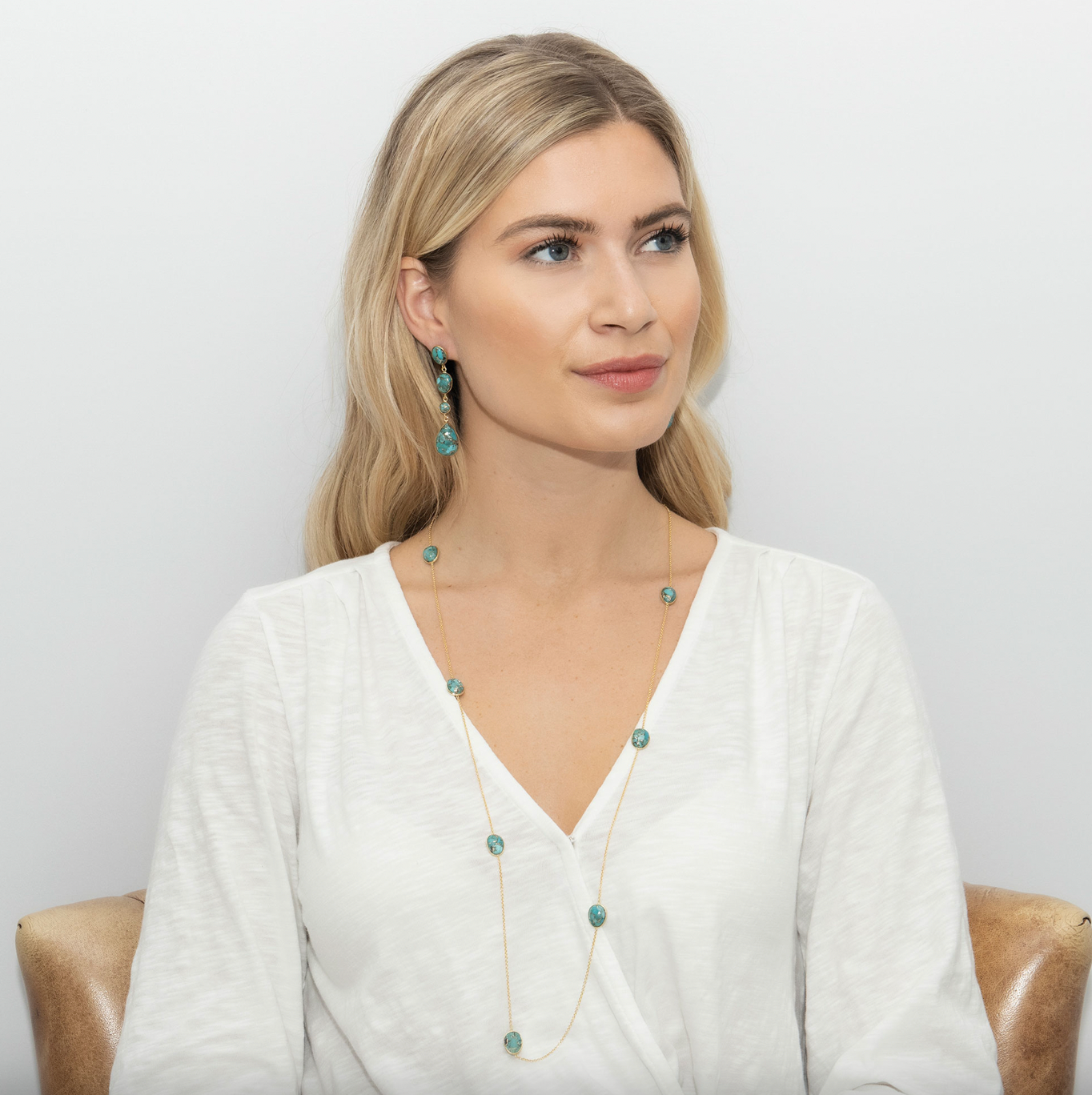 Moon River Copper Turquoise Nugget and Chain Necklace & Statement Drop Earrings