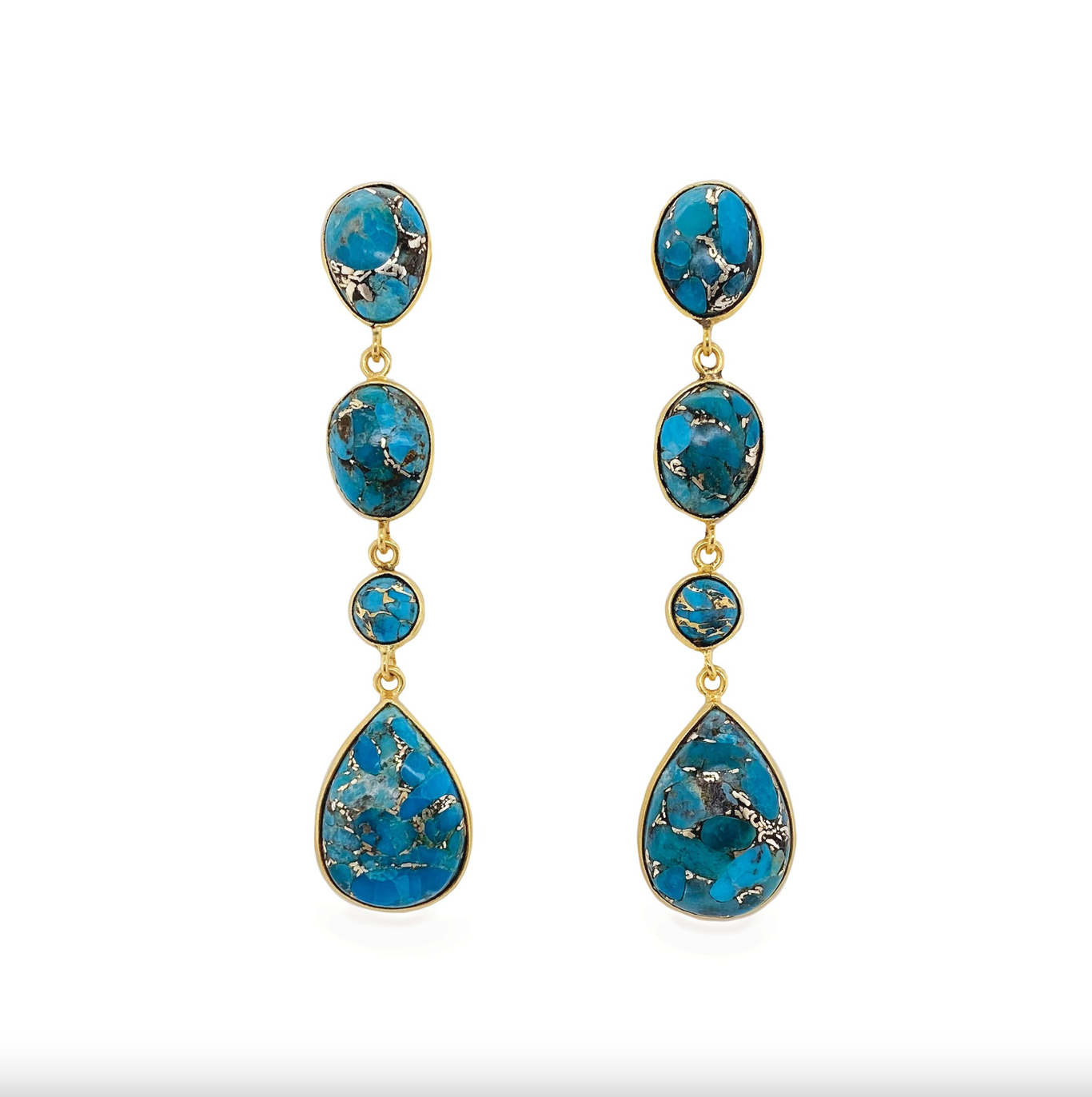 Moon River Copper Turquoise Nugget and Chain Necklace & Statement Drop Earrings