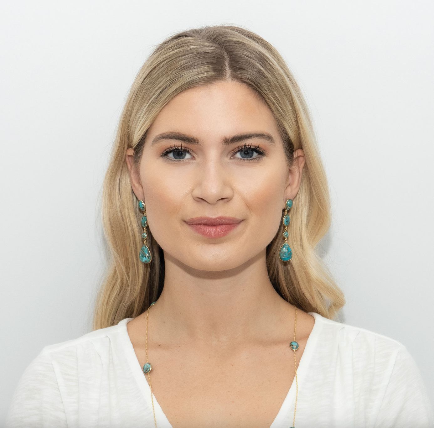Moon River Copper Turquoise Nugget and Chain Necklace & Statement Drop Earrings