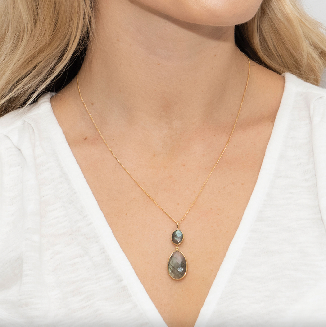 Riviera Labradorite Double Drop Pendant & Labradorite Double Drop Earring Set
