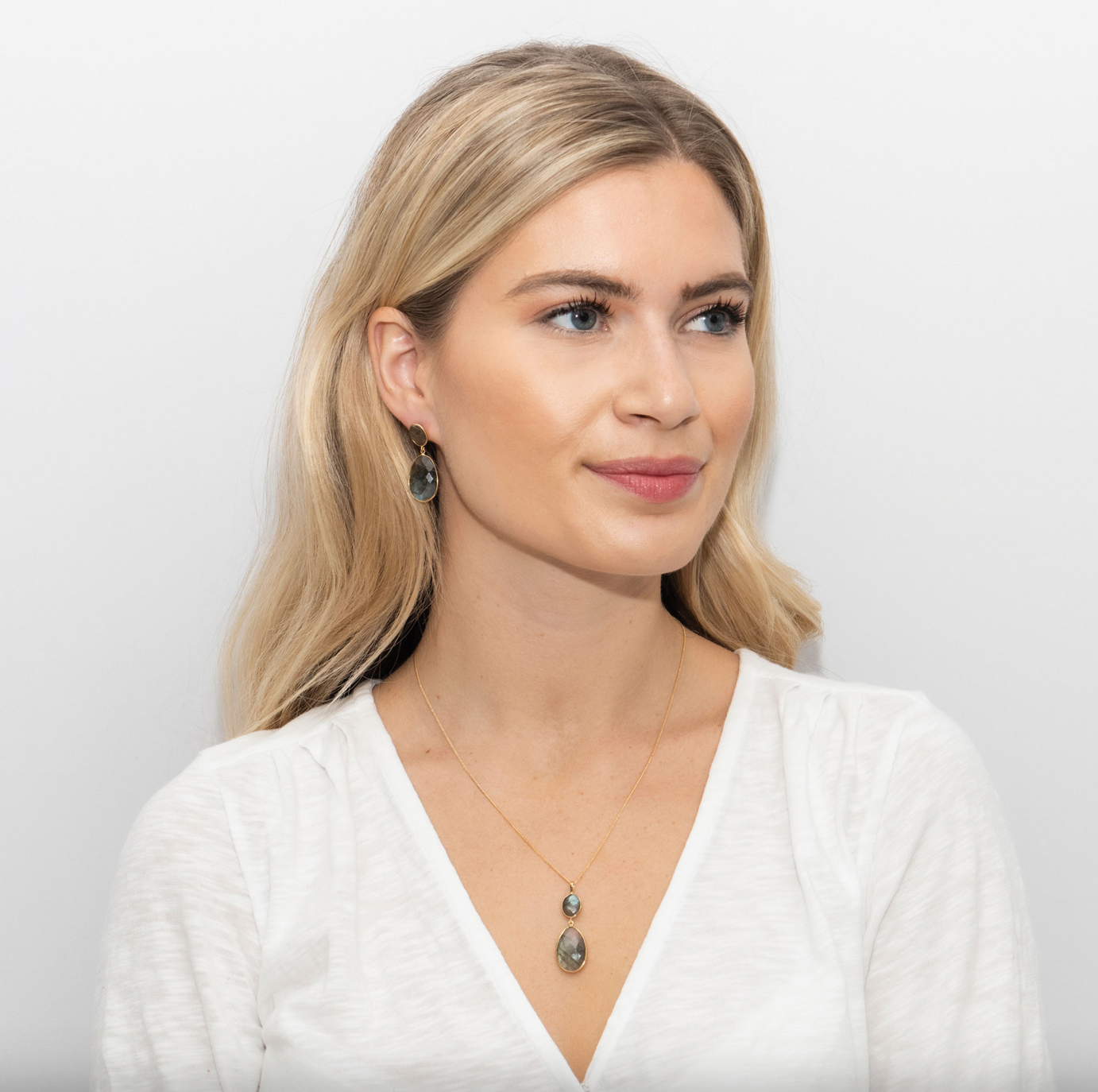 Riviera Labradorite Double Drop Pendant & Labradorite Double Drop Earring Set